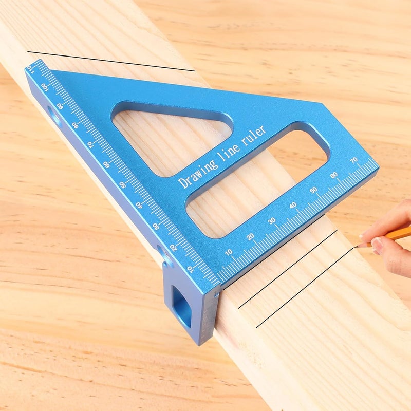 KETIPED 3D Multi-Angle Measuring Ruler,45/90 Degree Aluminum Alloy Woodworking Square Protractor, Miter Triangle Ruler High Precision Layout Measuring Tool for Engineer Carpenter,002BLUE - Image 1